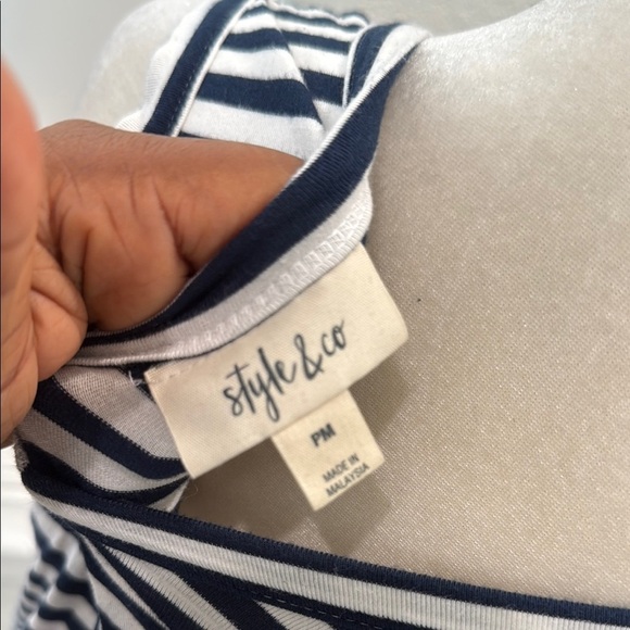 Navy Blue and White Striped Maxi Dress Petite Medium - Picture 6 of 7